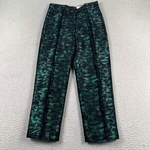 NWT J CREW Patio Pant Womens 0 Jacquard Metallic Crop Straight‎ Evergreen Black